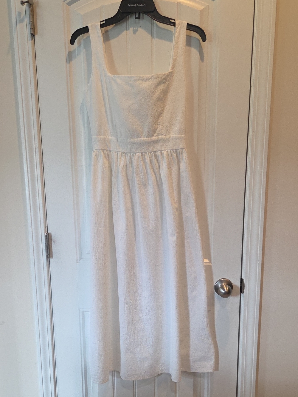 Square Neck White Midi Dress with Gathered Skirt Size Small